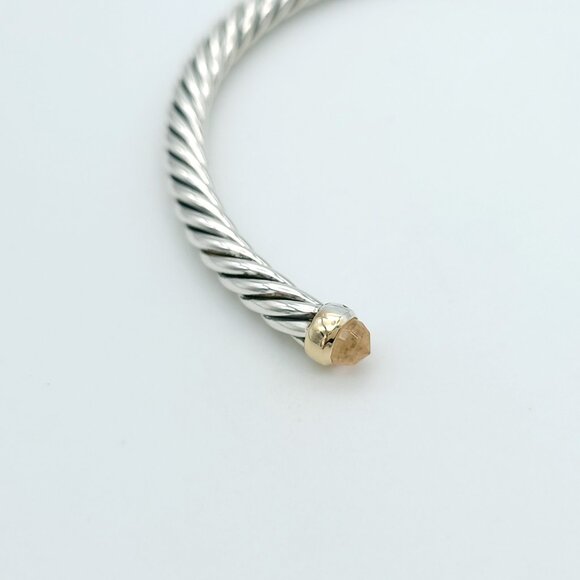 David Yurman Sterling Silver & 14k Gold 4mm Flex Morganite Cable Bracelet 7inch - Picture 5 of 9